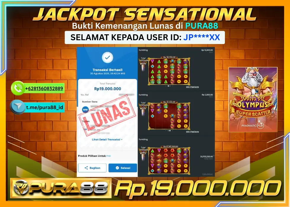 PURA88 JACKPOT GATES OF OLYMPUS SUPER SCATTER Rp 19.000.000,- LUNAS